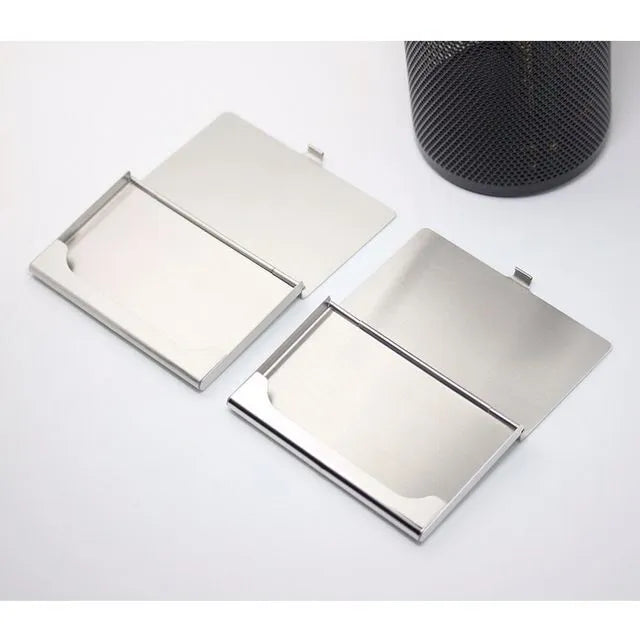 304 stainless steel geometric business card case with laser sculpture detailing
