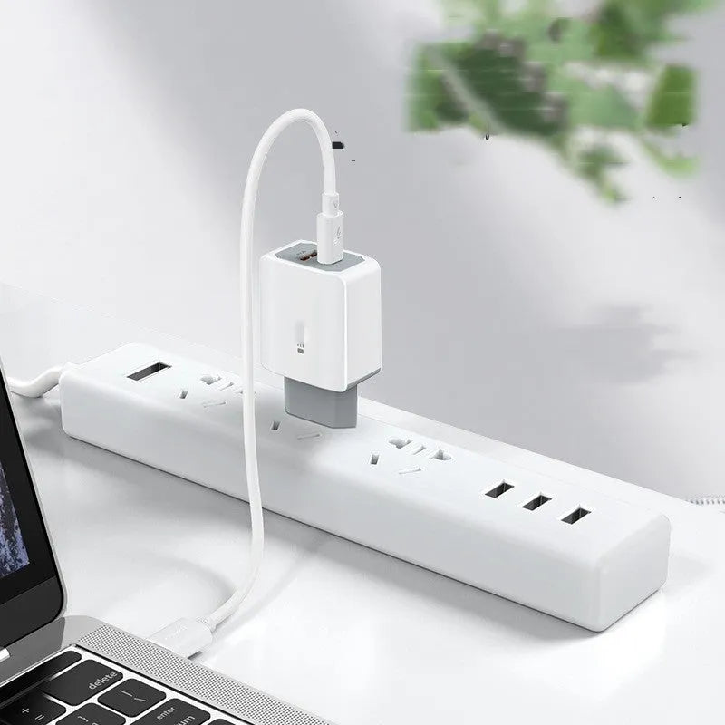 White European fast charge phone charger set with compact charging head and cable