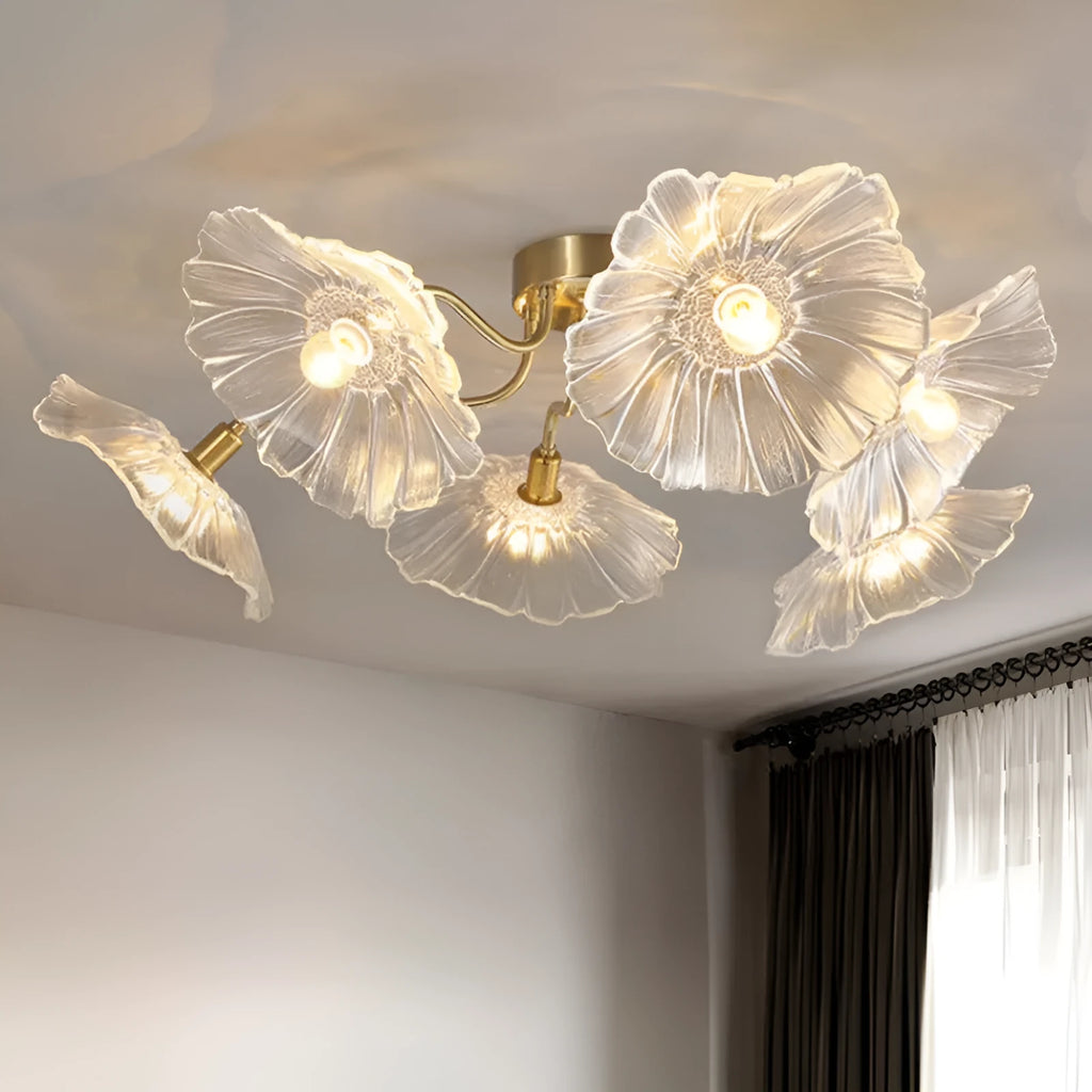 Creative multi-head flower ceiling lamp with purple flowers and warm light setting
