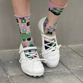Women's creative lace-up bow sports shoes in four colours with mid heel and round toe design