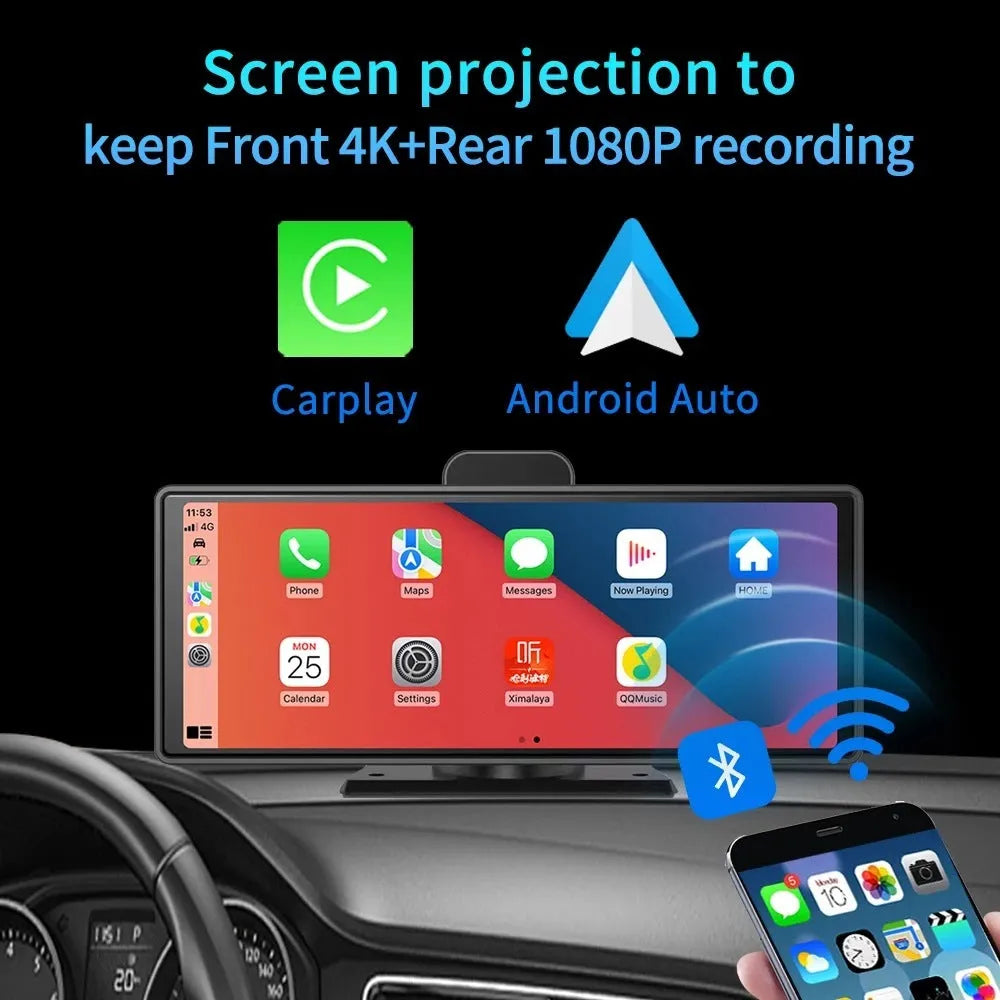 12-inch touch screen car DVR unit with front and rear cameras for vehicle recording
