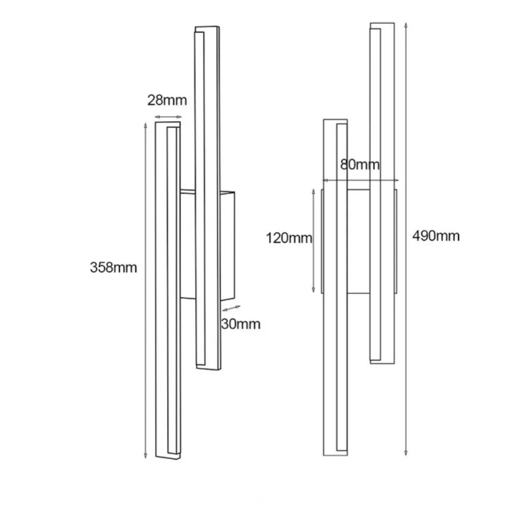 Gold double line wall lamp with three colour temperature settings and 500mm linear design