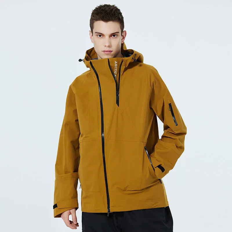 Yellow and black windproof waterproof ski suit for men and women winter sports
