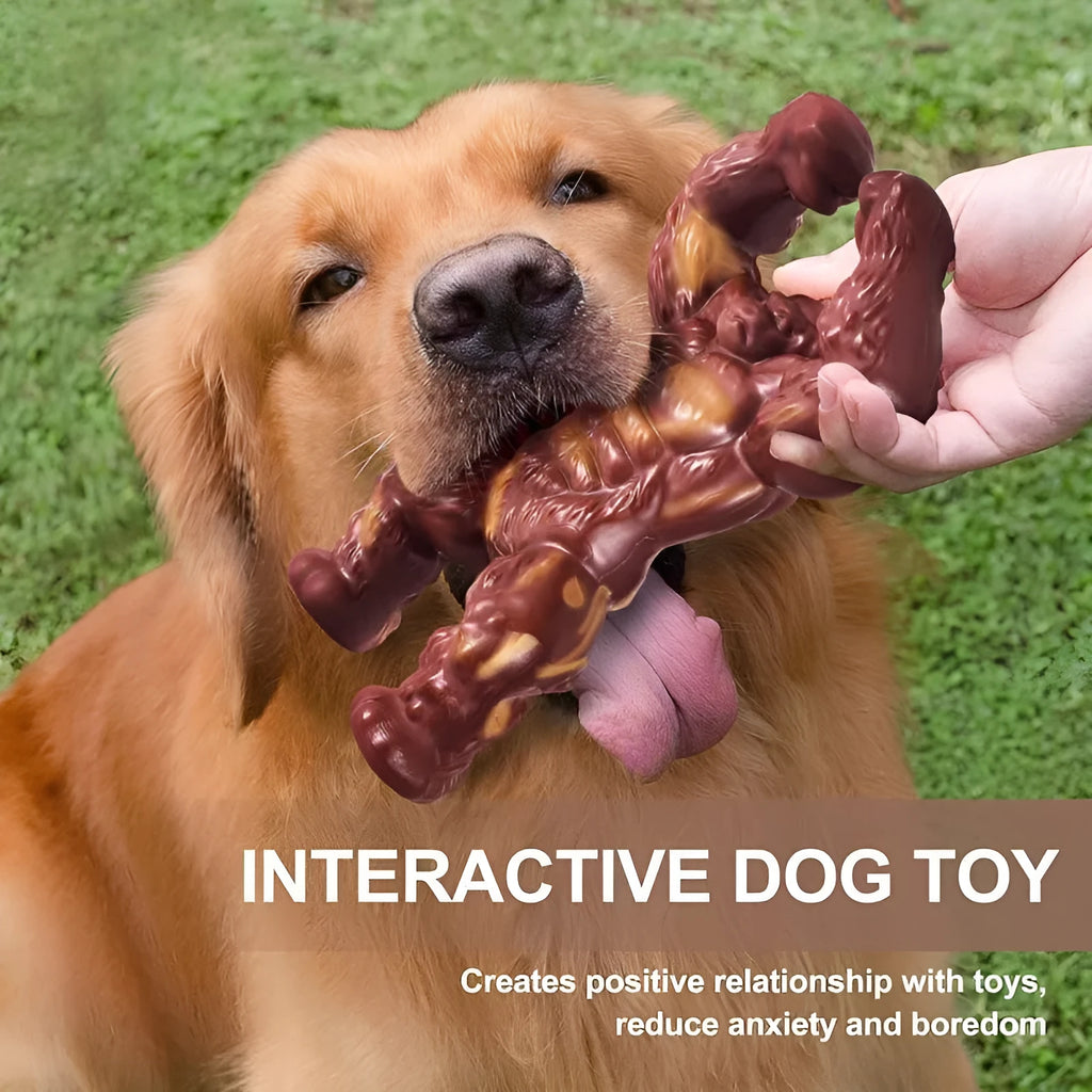 Scarlet red nylon dog chew toy with beef flavour coating and textured surface
