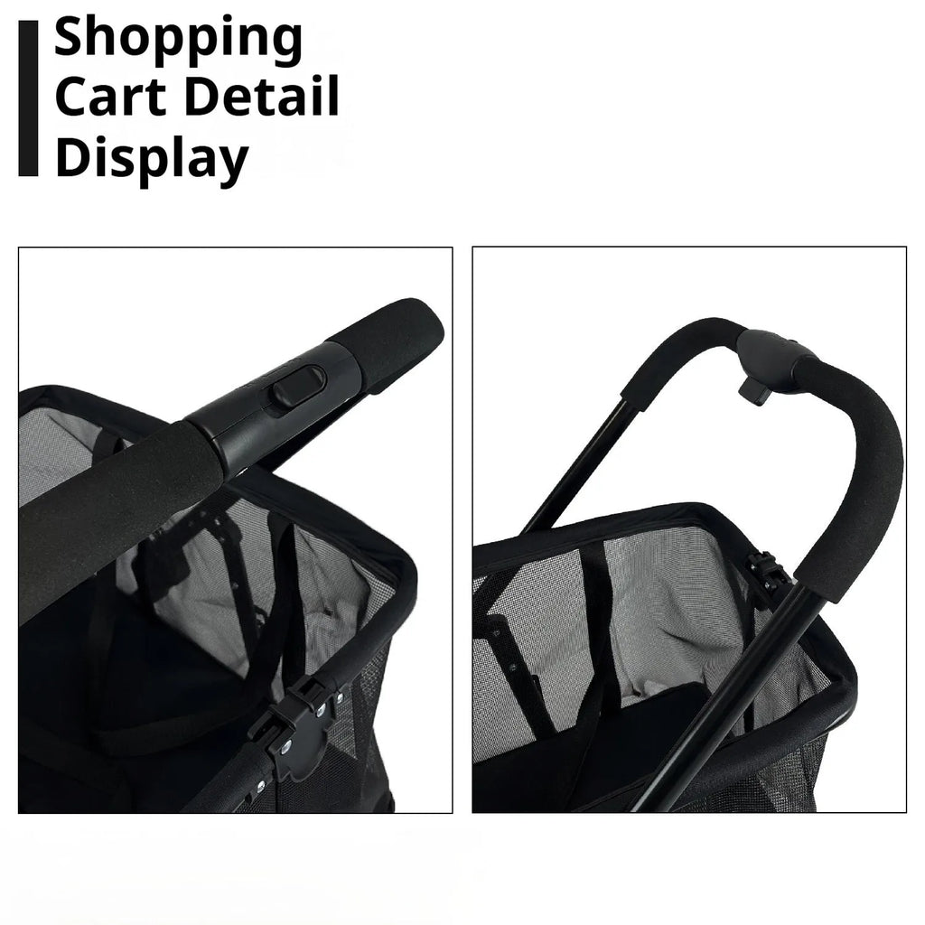Black foldable shopping cart with carbon steel frame and 20kg capacity for outdoor and household use