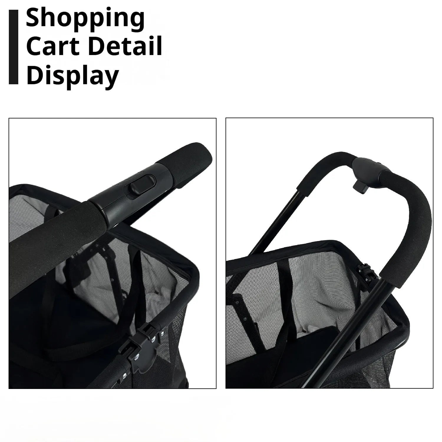 Black foldable shopping cart with carbon steel frame and 20kg capacity for outdoor and household use