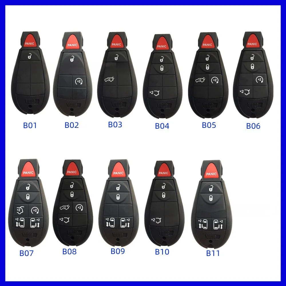 Dodge Chrysler smart card key replacement case with ABS brass shell measuring 85x42x15mm