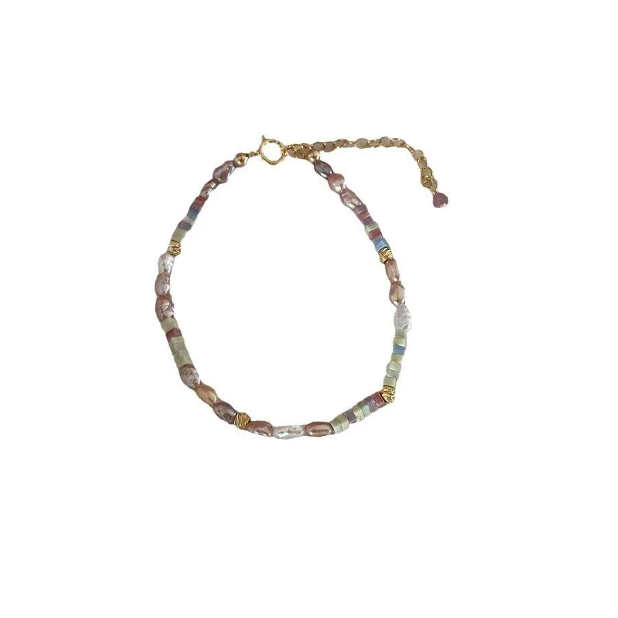 14K gilded purple silver mini bracelet with irregular natural pearl and U-shaped design for women