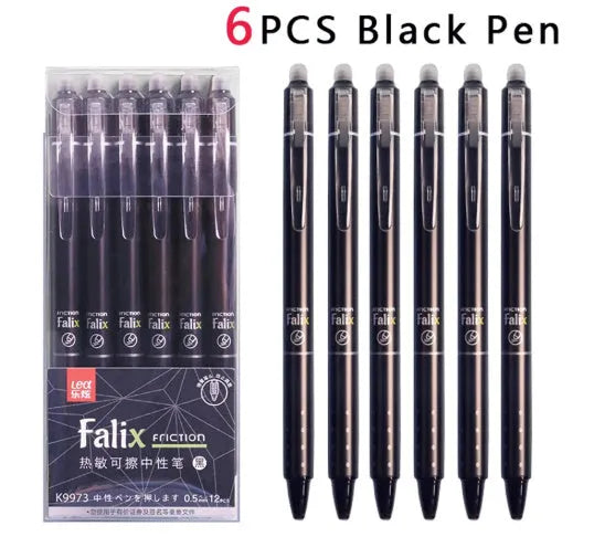 Hot brand blue and black erasable push gel pen with 0.5mm stainless steel tip.