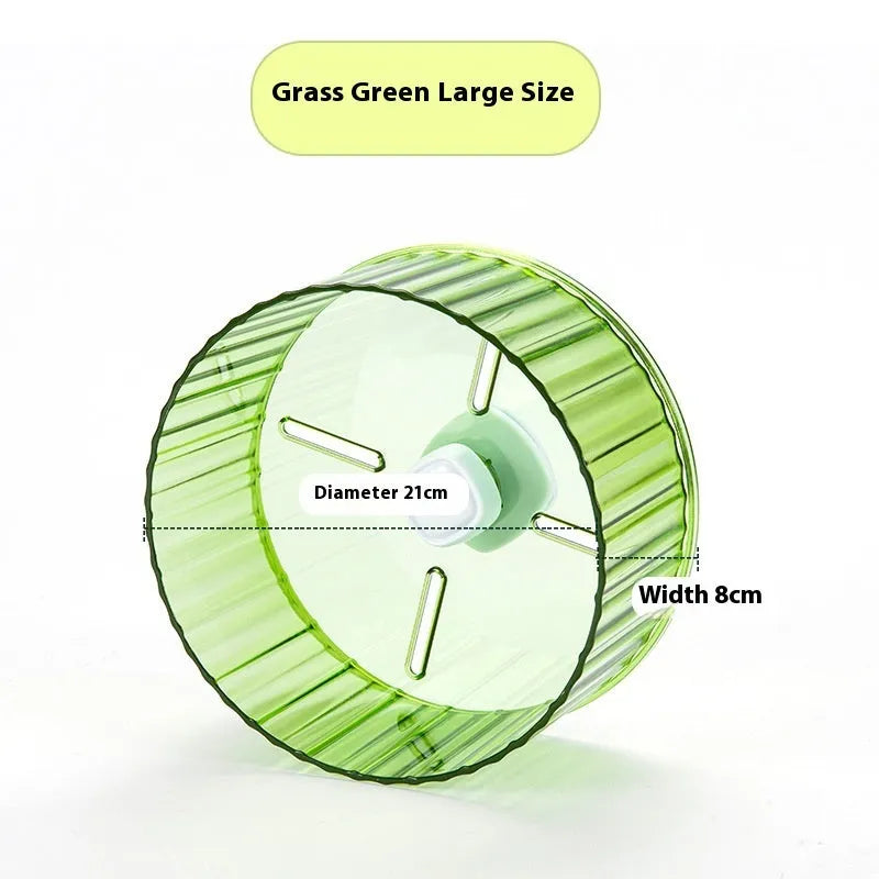 A plastic bird running wheel toy for parrot cage exercise, shown in a transparent colour.