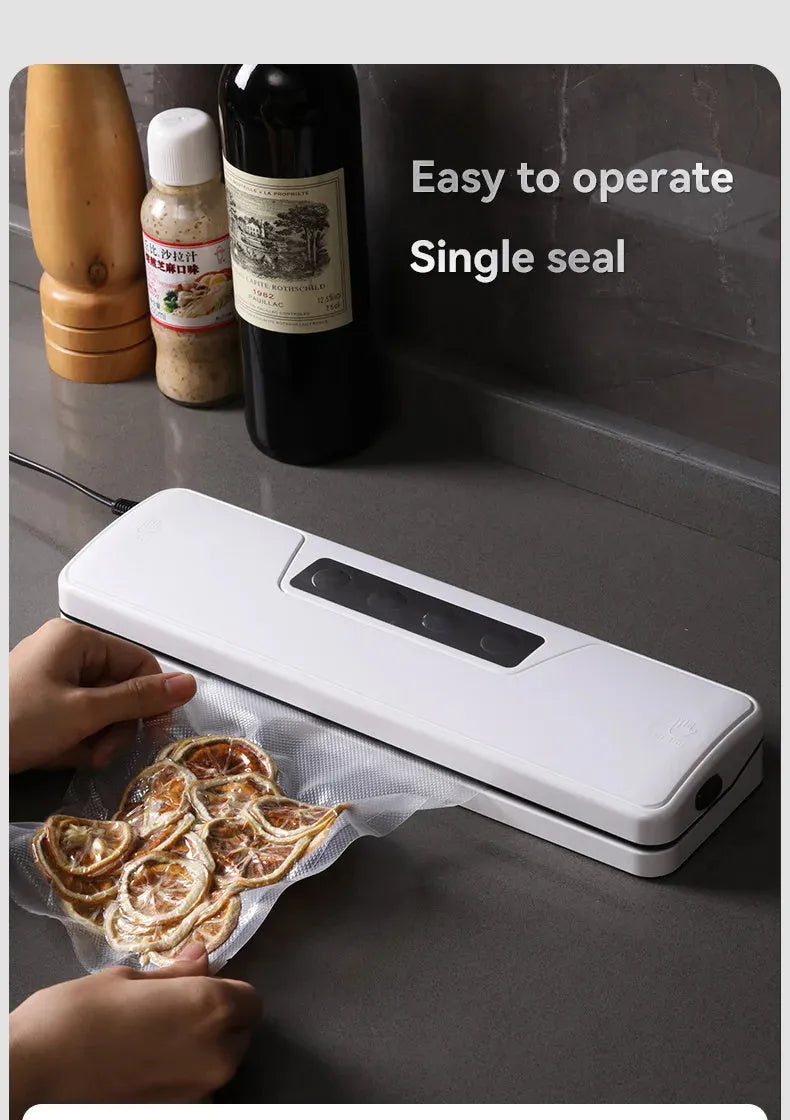 White automatic vacuum sealer machine with compact design for household food preservation