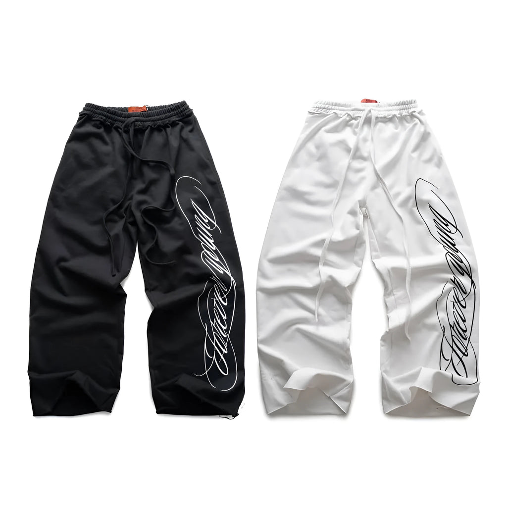 Design printing men's smart trousers in black, loose fit polyester with mid waist and micro elasticity