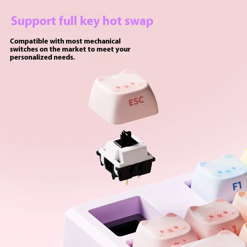 Coloured sugar cat Bluetooth mechanical keyboard with piano switches and themed keycaps