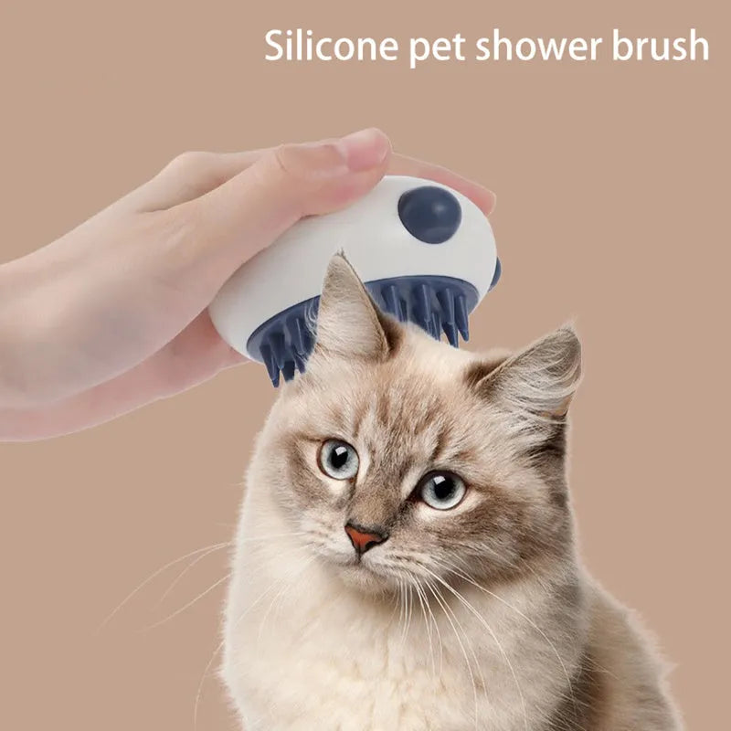 Panda silicone pet shower brush with integrated handle and soft bristles for bathing cats and dogs