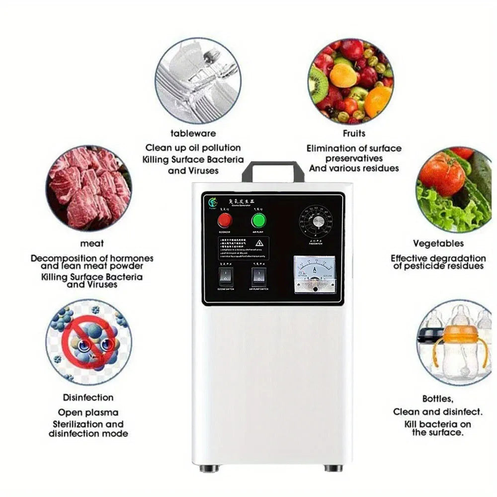 Fruit and vegetable ozone generator machine with 20g/h output, air-cooled system, stainless steel or white housing