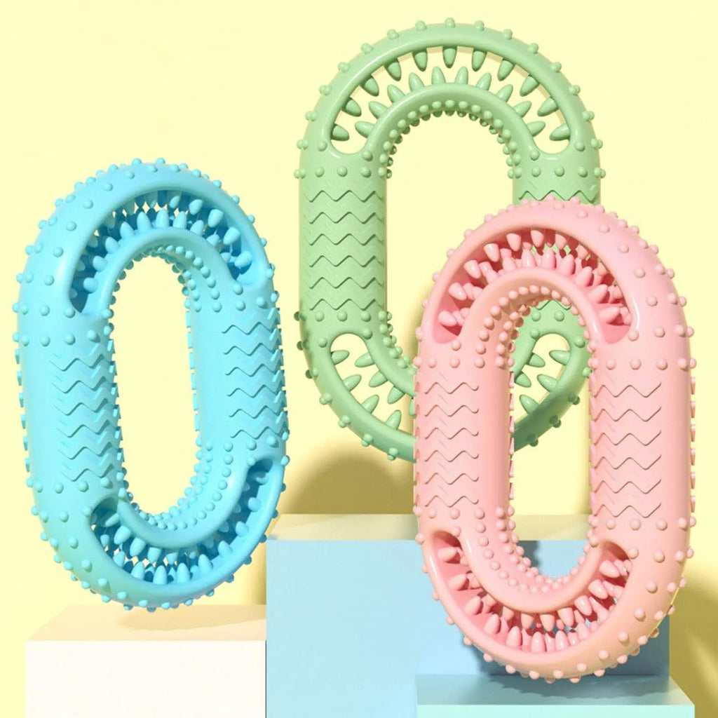 Blue heavy duty O-ring shaped dog chew toy for aggressive chewers and dental care.