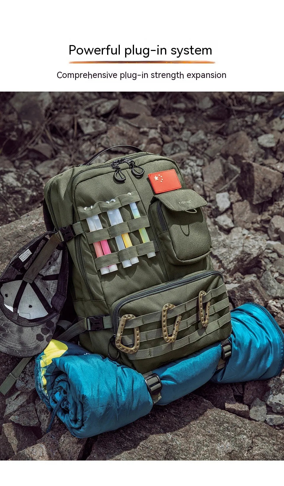 17 inch tactical backpack in Army Green, showing main compartment and straps