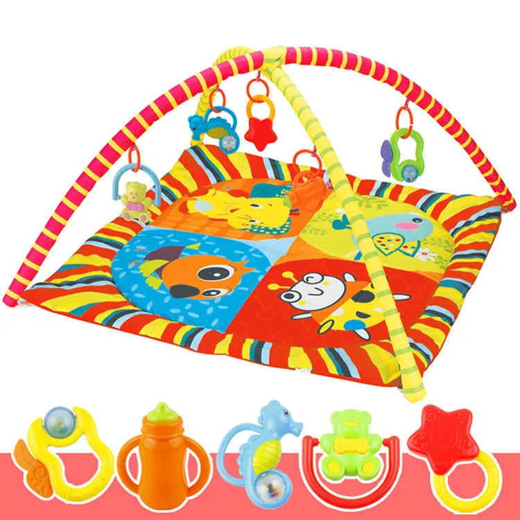 Velvet fabric baby crawling carpet play mat with small animal or big animal design, for grasping training.
