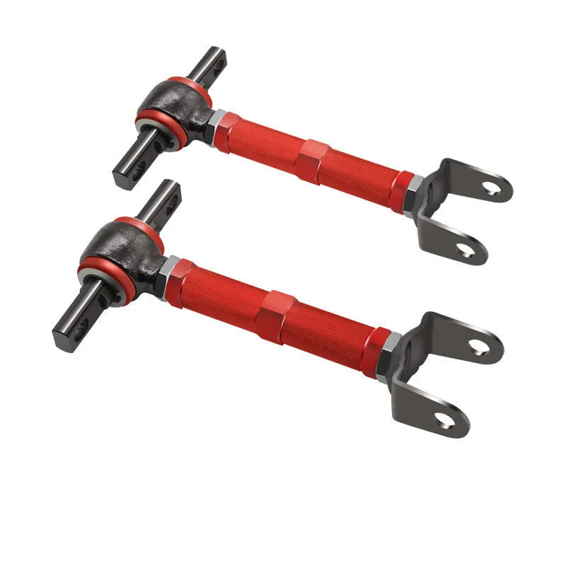 Pair of red aluminium alloy recliner rods for Honda Civic EP3 rear suspension.