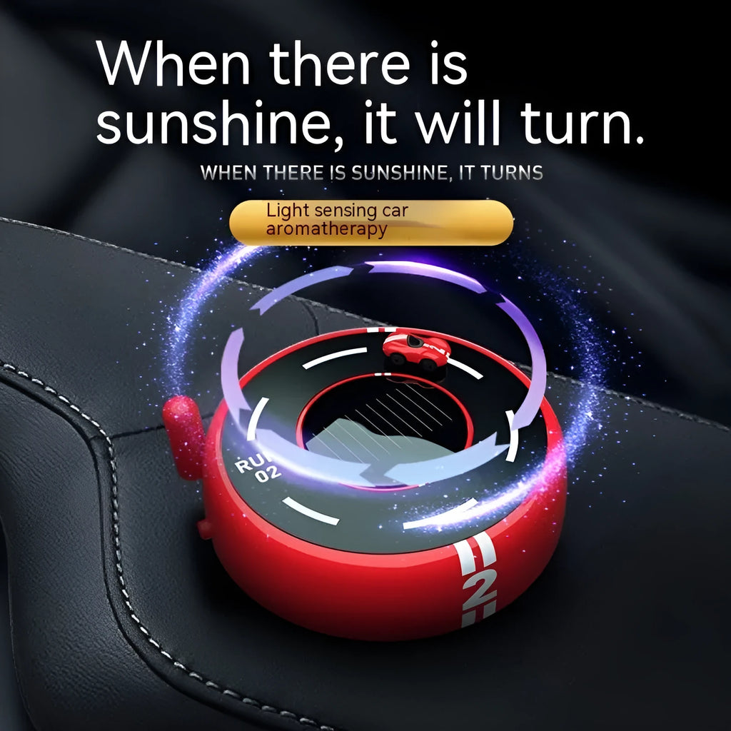 Round car-shaped solar-powered aromatherapy decoration in black colour with modern design