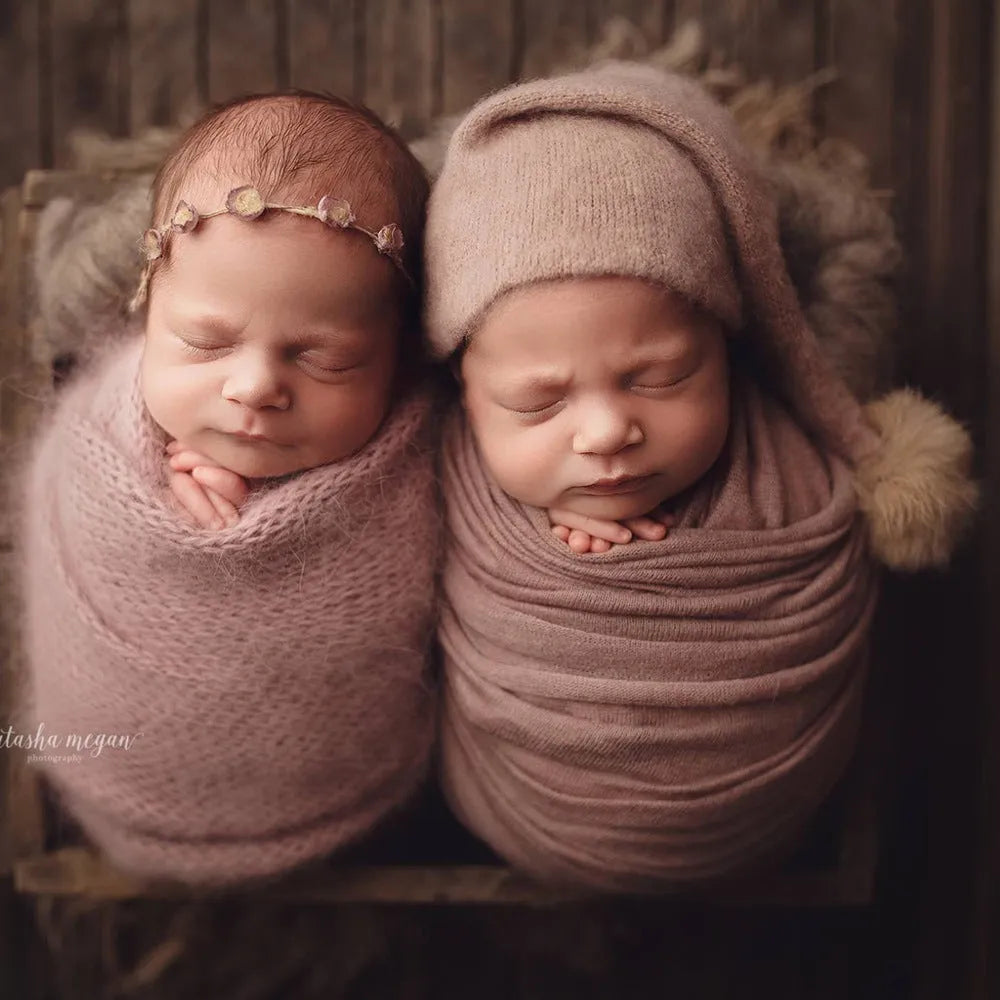 Hand-woven yarn baby photography hat in white with conical crown