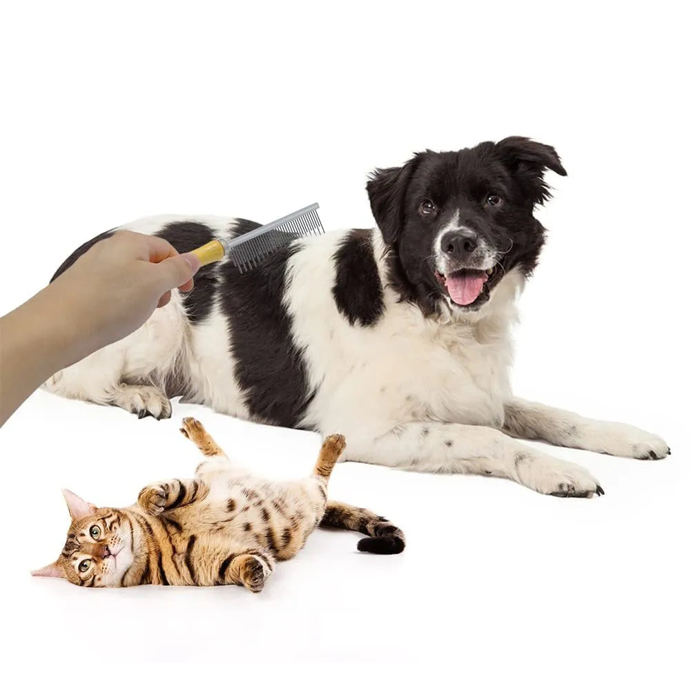 Wooden handle pet grooming comb for dogs and cats with round needles