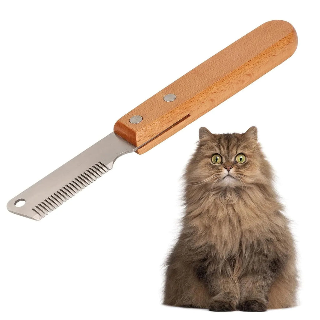 Pet stripping comb grooming tool with wood handle in two sizes for dogs and cats