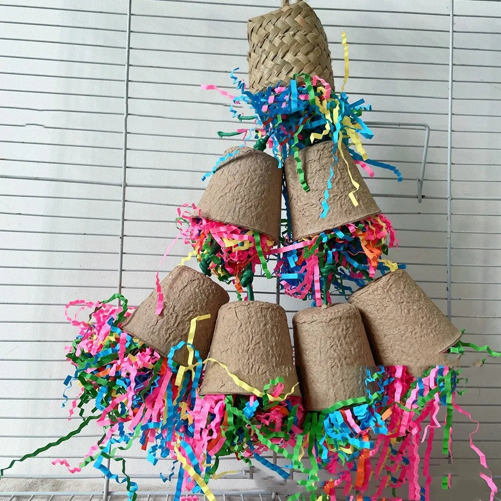 Natural palm weaving parrot gnawing toy hanging with 38cm length for bird chewing enrichment