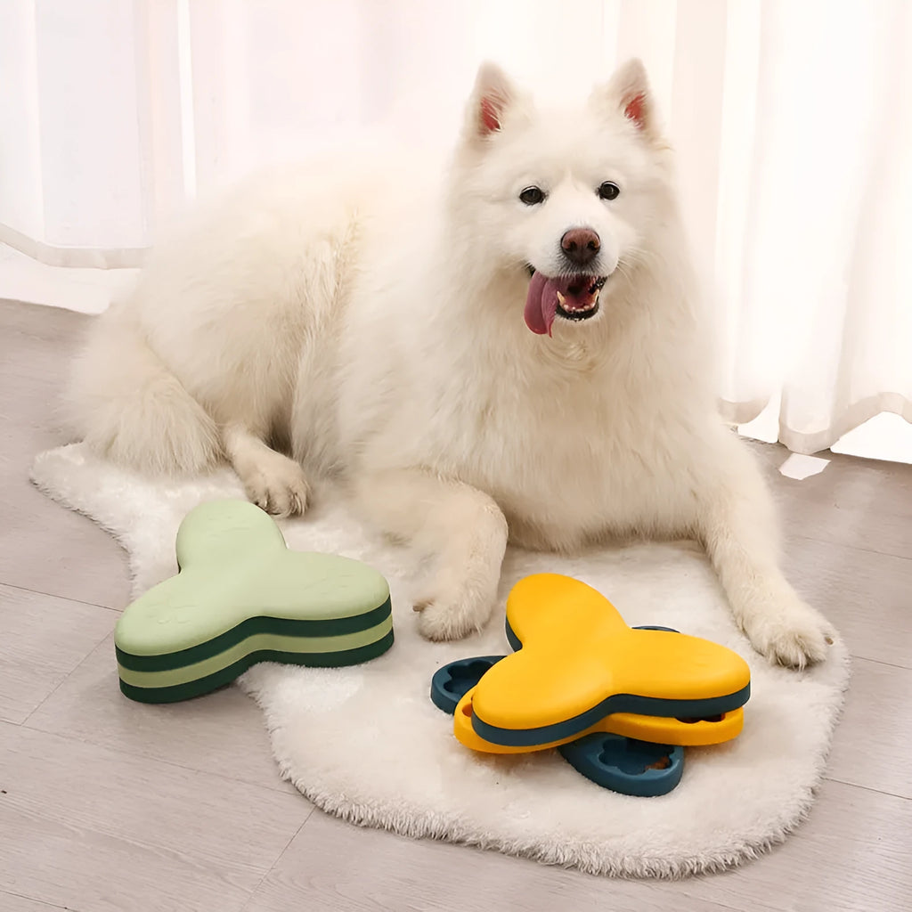 Dog Educational Toys to Relieve Boredom Interactive Feeding Whirlwind Slow Food Plate in Green and Orange PP Material 24.5cm by 24.5cm by 6.5cm for Canine Meal Enrichment Yellow and Blue Whirlwind Available