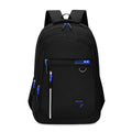 Men's large black Oxford cloth schoolbag with air pillow shoulder straps and splicing design detail.