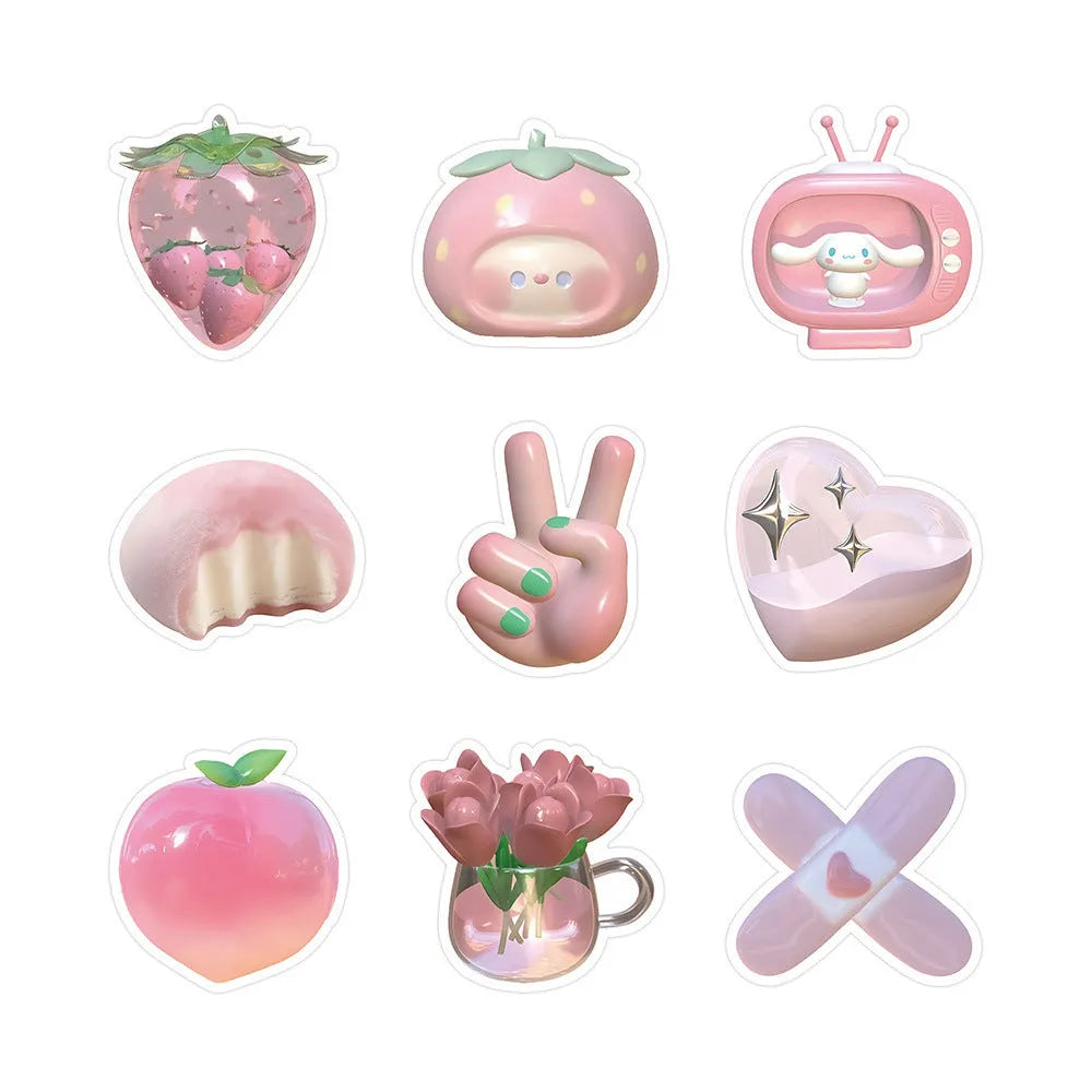 Pack of pink girl heart shaped 3D decorative stickers in a cute style on a light background.