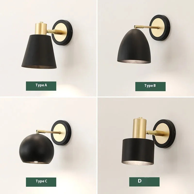Nordic style iron table lamp with metal shade on a wooden bedside table