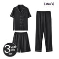 Men's ice silk three-piece homewear set showing thin summer pyjamas with shorts and trousers