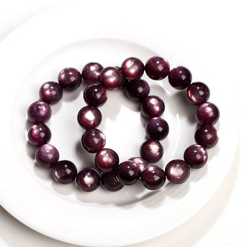 Natural purple lepidolite crystal bracelet with polished round geometry beads in multiple size options