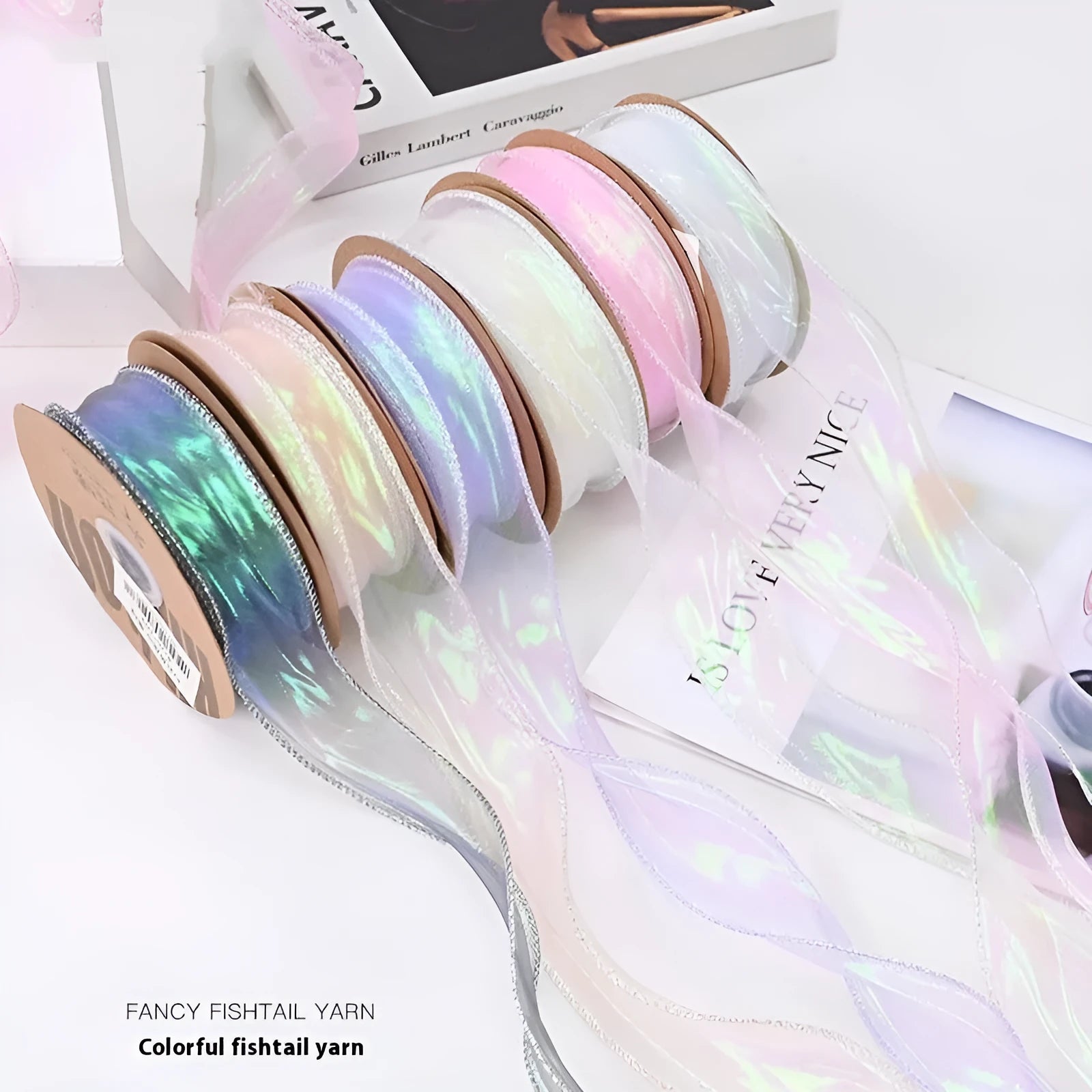 Fishtail yarn ribbon roll with wave design in 4cm width for DIY floral bouquet decoration