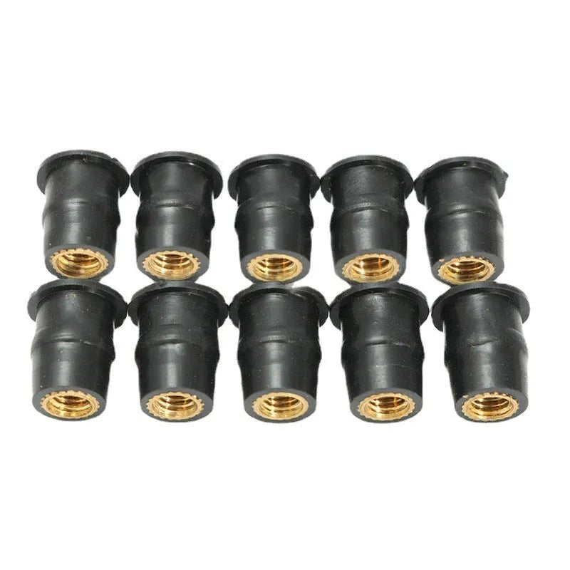 Black motorcycle windshield rubber brass nuts in M4 M5 M6 sizes with expansion rubber design