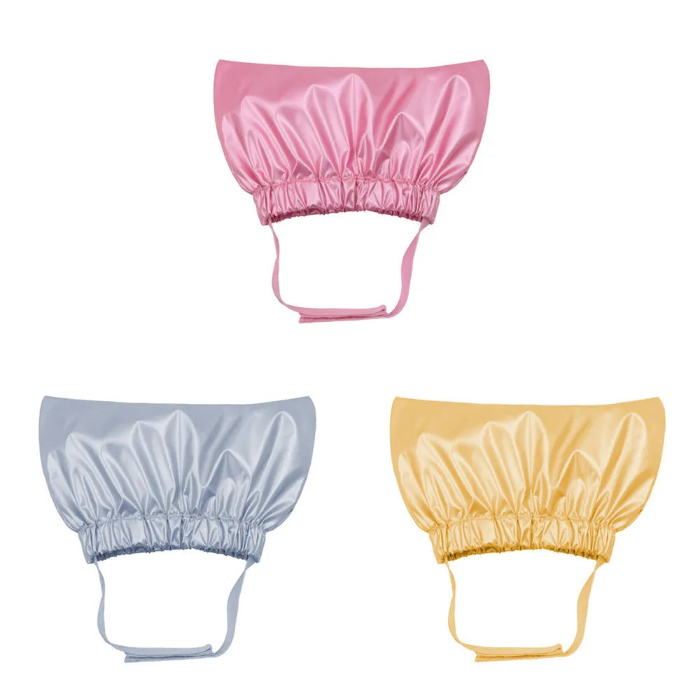Adjustable waterproof shower cap for dogs or cats in silver colour.