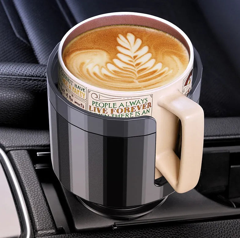 Matte black adjustable car cup holder expander for extra large bottles and travel cups