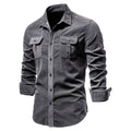 Men's long sleeve linen shirt in multiple colours with size options including Asian measurements
