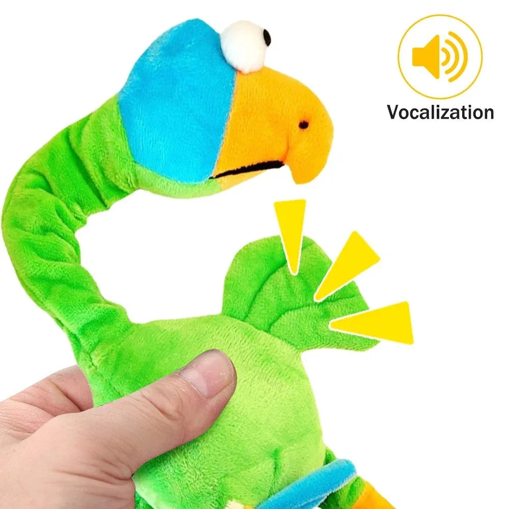 Screaming chicken sound dog toy in black, green, and orange colours with bite-resistant construction