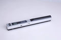 Handheld plastic scanner shown in available colours: black, blue, green, red, and silver.