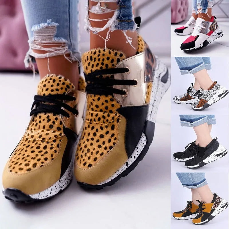 Women's wedge heel flat sneakers in breathable fabric showing round toe and slip-on design