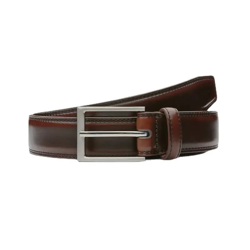 Men's leather belt with alloy buckle in 95 grain brown colour