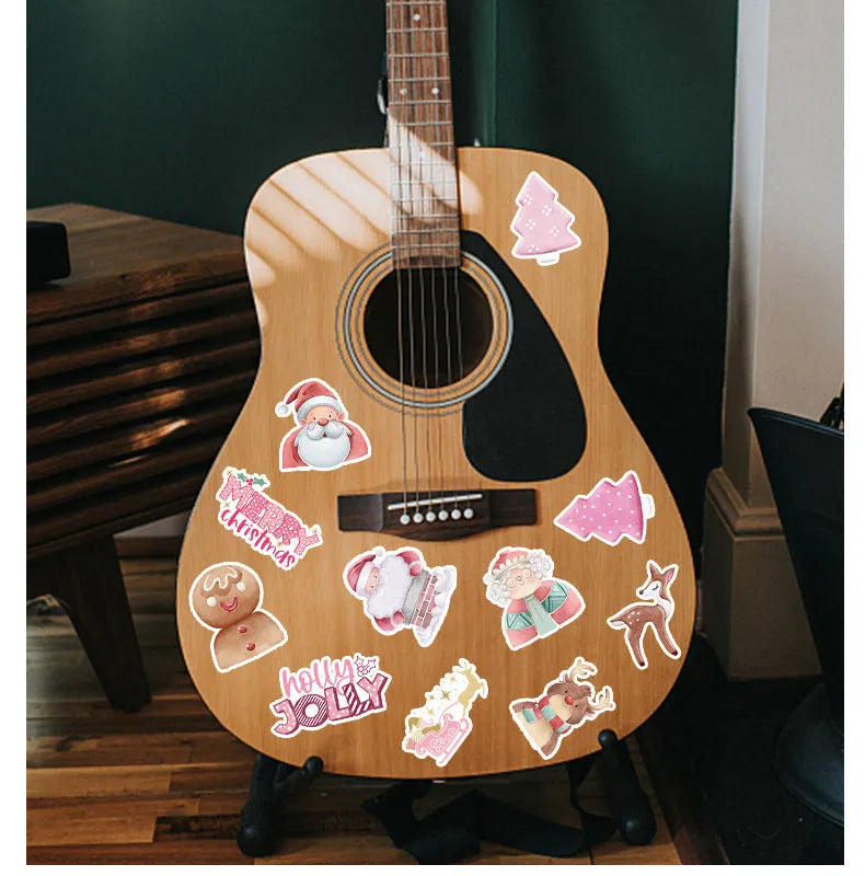 Pack of 50 cute Christmas waterproof stickers in various sizes from 4 to 8 cm.