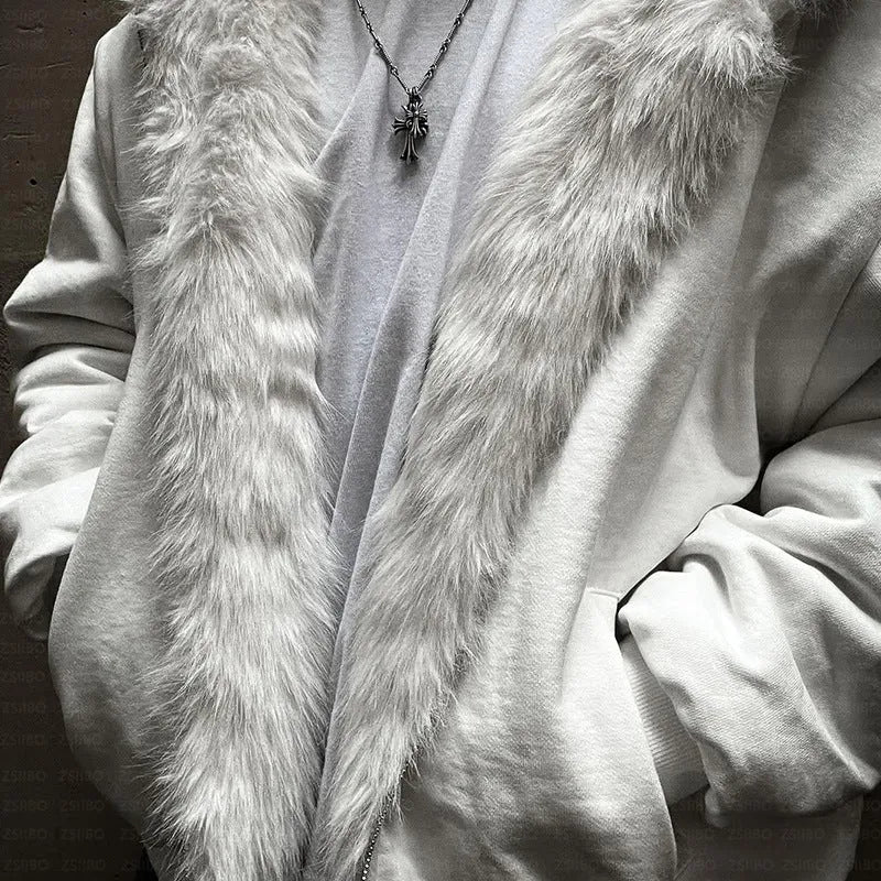 Casual loose polyester coat in black or white with regular long sleeves and cardigan style