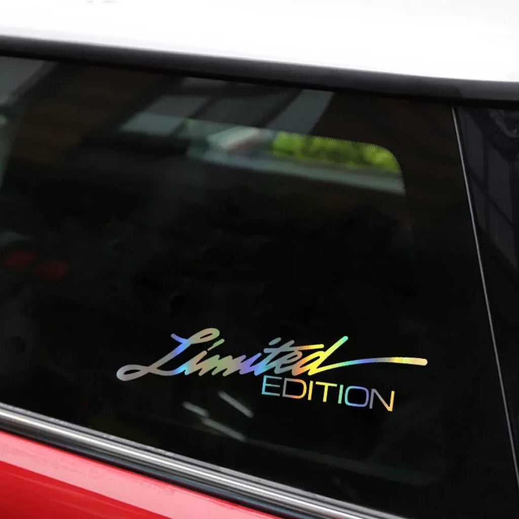 Black laser reflective PET car sticker with text design for vehicle personalisation