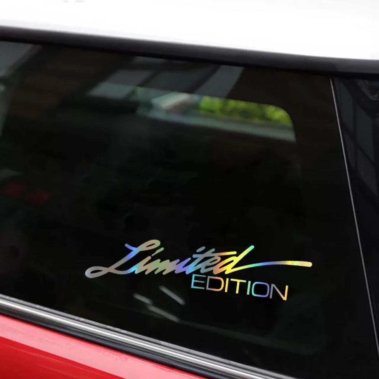 Black laser reflective PET car sticker with text design for vehicle personalisation