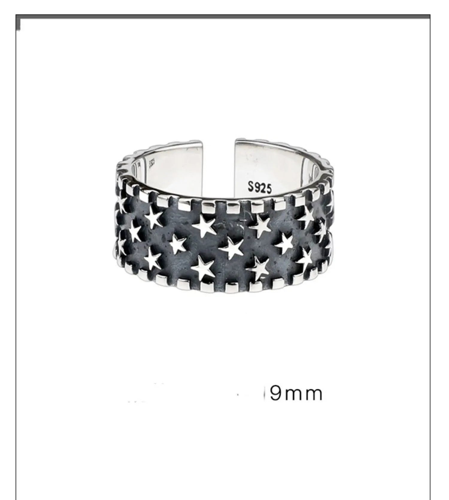 925 silver multi star ring with geometric pattern and adjustable opening
