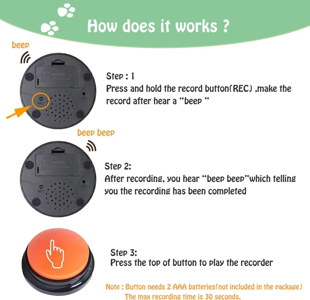 Voice recording button for dog training in multiple colours with 30-second recording capacity