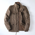 Men's loose-fit cotton twill jacket in retro style with zip front in light brown colour